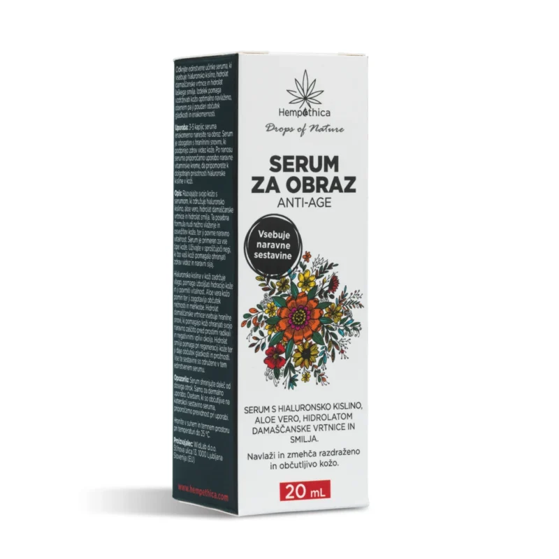 Naravni, pomlajevalni serum za obraz s hialuronsko kislino. Koži prijazna naravna kozmetika. Hempethica naravna kozmetika