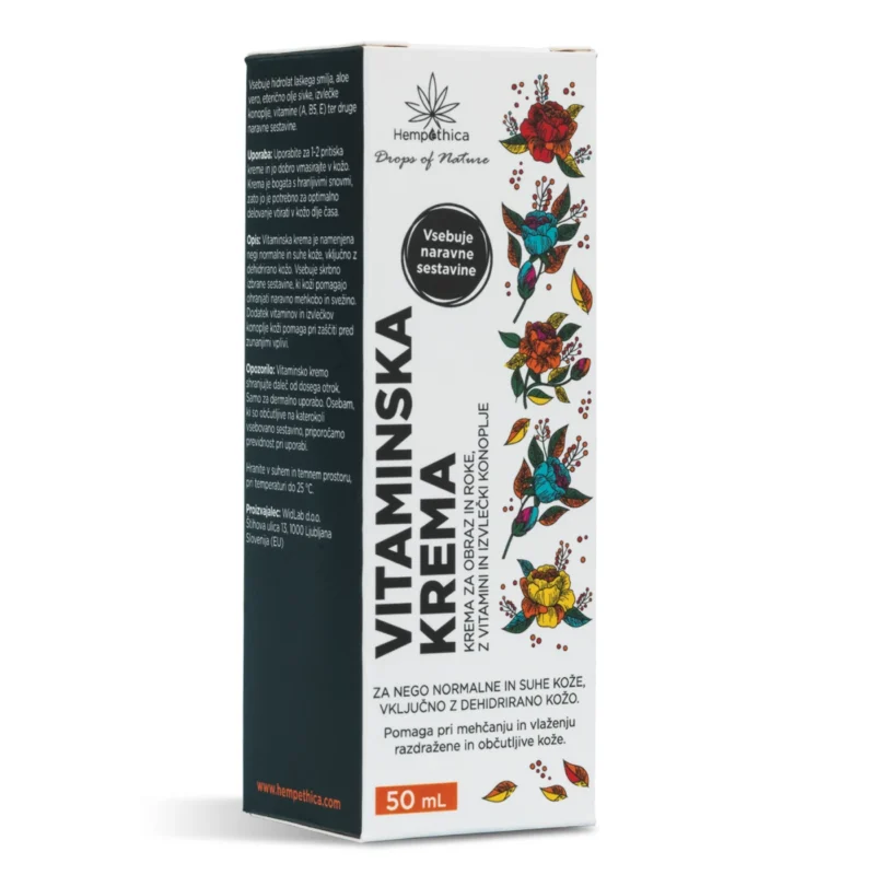 Vitaminska krema Hempethica kožo prijetno navlaži in odišavi. Koži prijazna naravna kozmetika.